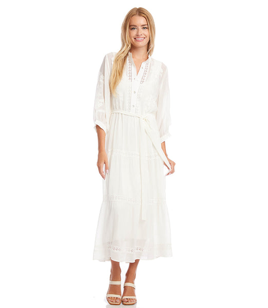 Off-White Embroidered Tiered Dress | Karen Kane