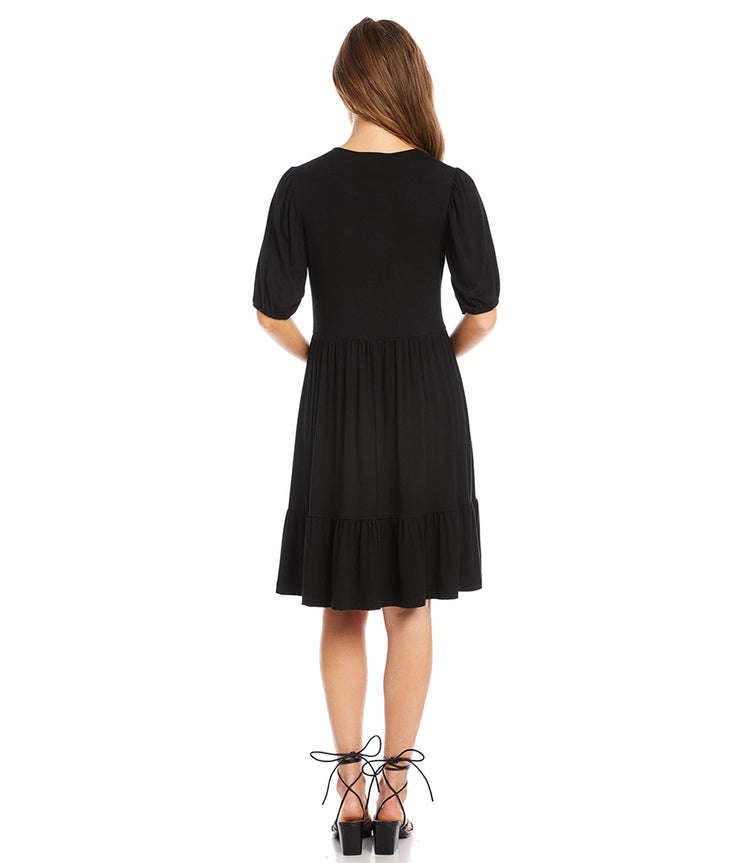 Petite Size Puff Sleeve Tiered Dress