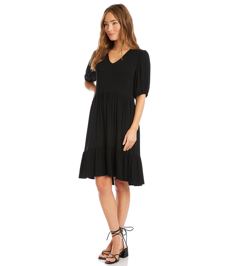 Petite Size Puff Sleeve Tiered Dress